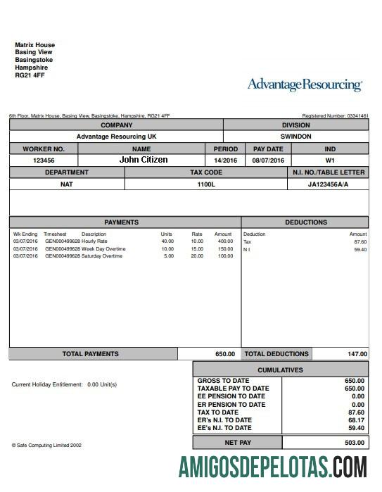 USA ADVANTAGE Resourcing Pay Stub em formatos Word e PDF modelo